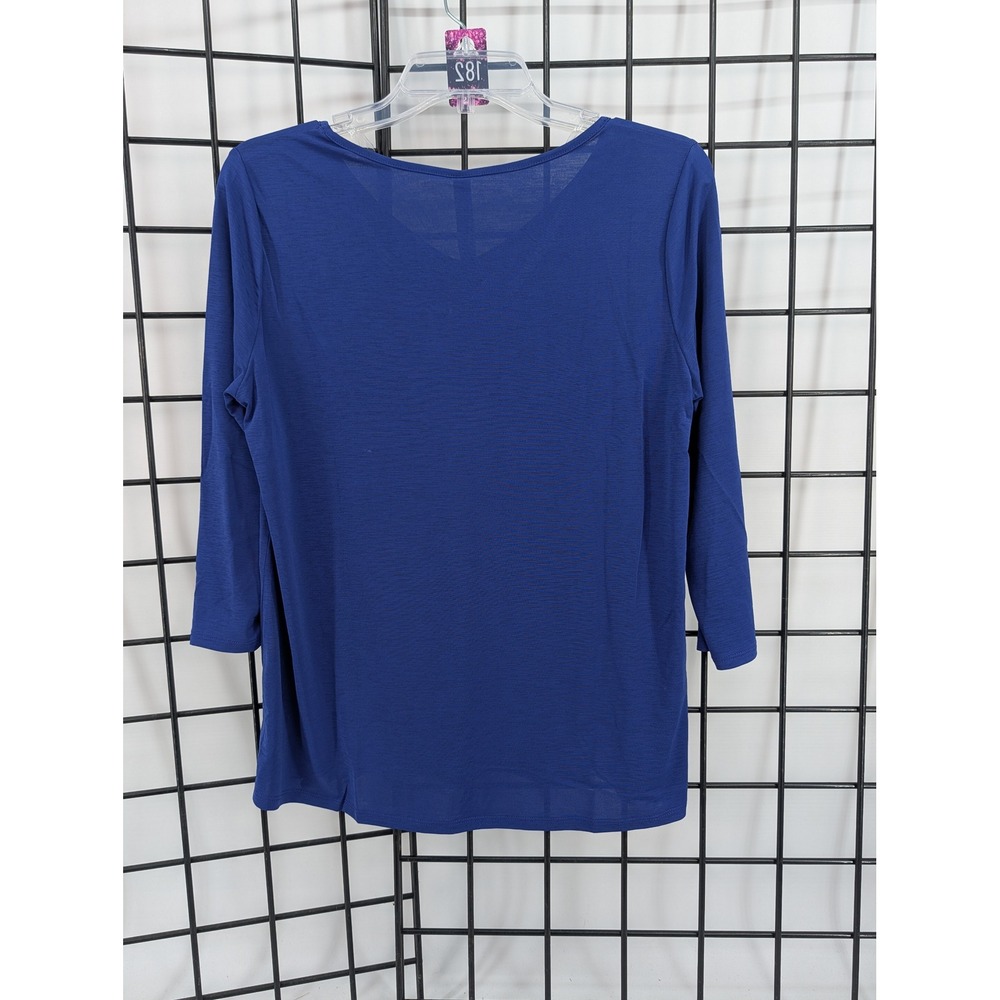 Dear Scarlett Top Women Small Blue New Wrinkle Free V-Neck 3/4 Sleeve Tunic - Picture 2 of 3